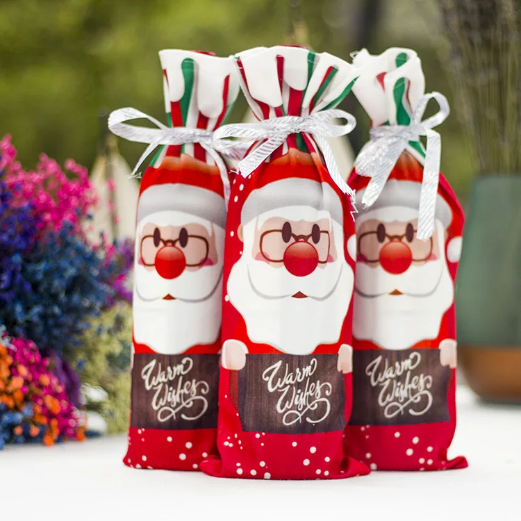 Новогодние красные чехлы для винных бутылок сумка Санта Клаус Снеговик льняные Чехлы для бутылки шампанского Рождественская вечеринка домашний декор стол