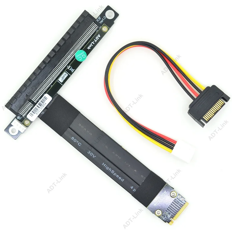 Extensor de Cable PCIe x16 con Cable de alimentación Sata, 32G/bps PCI-e 16x a M2 M.2 NVMe key-m 2230 2242 2260 2280