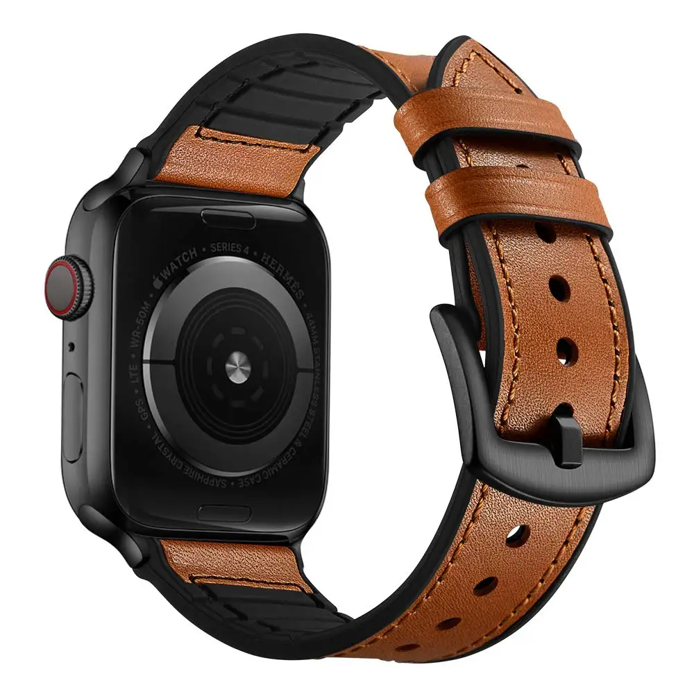 Силиконовый+ кожаный ремешок для Apple watch 5 ремешок 44 мм iWatch ремешок correa 42 мм 38 мм 40 мм ремешок для часов pulseira Apple watch 4 3 2 1 44