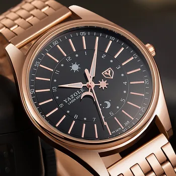 

Fashion Classic 24hour Scale Sun And Moon Pointer Men's Steel Belt Quartz Watch Wristwatches Quartz Classic Analog Watches