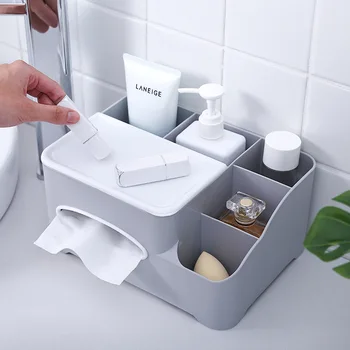 

Plastic Cosmetic Organizer Large Capacity Cosmetic Storage Box Waterproof Tissue Box Nail Polish Makeup Desktop Sundries Case