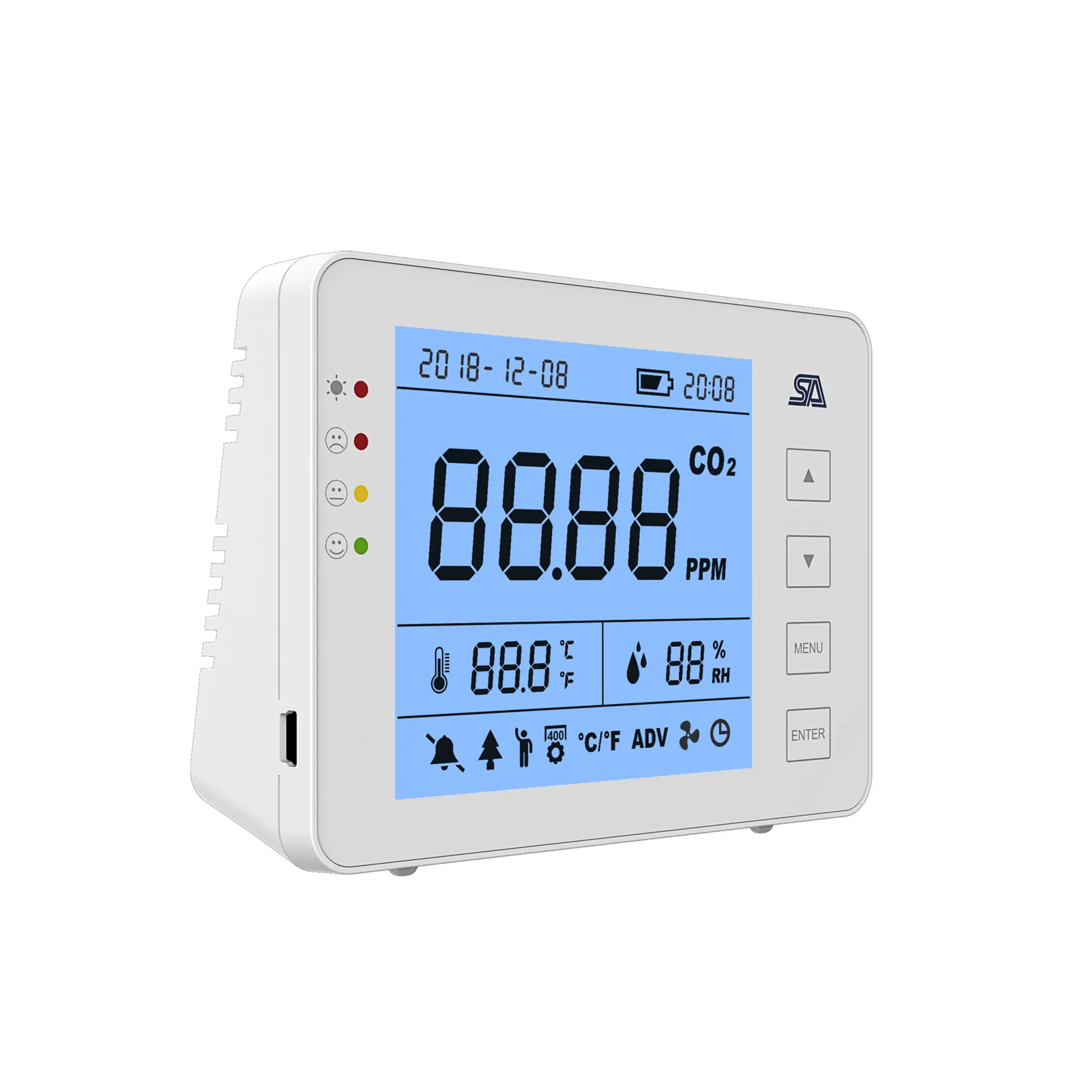 

IAQ system Table standing CO2 monitor for home office building with battery inside powered