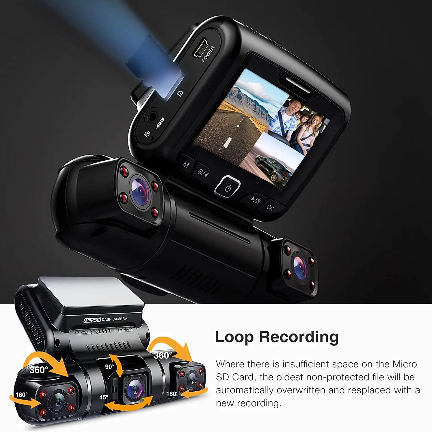 3 Channel Car DVR 3"LCD Dash cam 1080P+1080P+1080P Driving Recorder 8 Infrared Light Super Night Visioncar Camera WIFI/WDR/170˚
