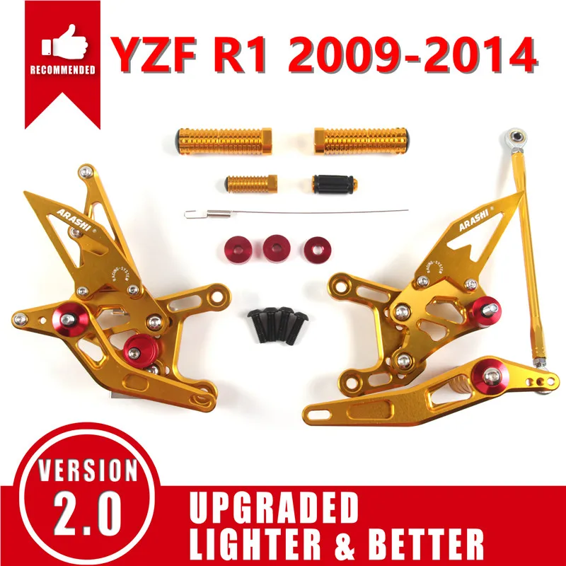 Араши ЧПУ Регулируемые подножки для YAMAHA YZF R1 YZF-R1 2005- подножки Rearset для ног 2012 2013 - Цвет: Gold R1 2009-2014