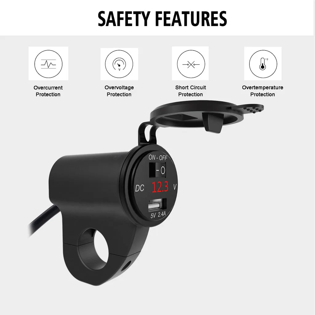 Металлический мотоцикл 12V SAE к USB зарядное устройство с переключатель вольтметра для мобильного телефона gps