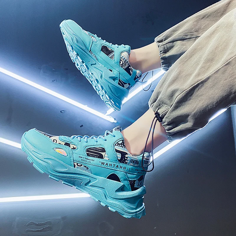 

2020 men's spring autumn new thick-soled high-top shoes wear-resistant non-slip camping shoes comfortable breathable mesh shoes