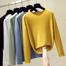 Kintted Women Sweater Solid Color Long Sleeve Loose Jumpers Korean Fashion Autumn Spring Base Pullover Black White Apricot Blue