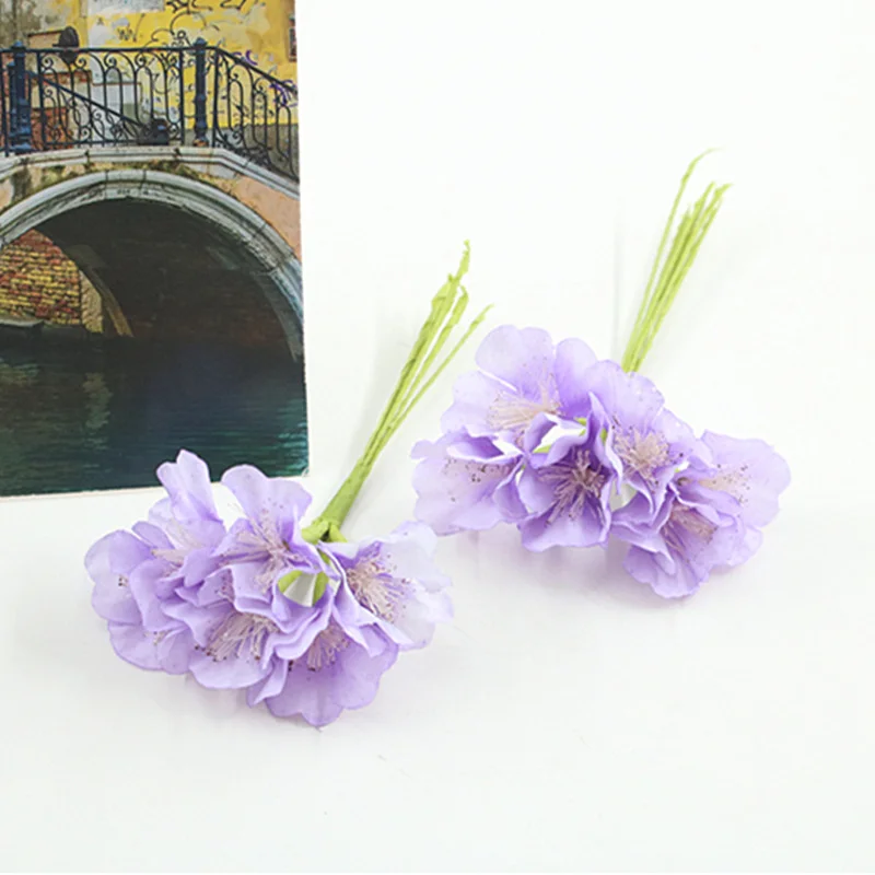 Light purple 6 шт. Дешевые имитации цветок сливы ручной работы diy Подарочная коробка аксессуары Искусственные цветы для дома украшения цветочные поддельные цветы - Цвет: Light purple