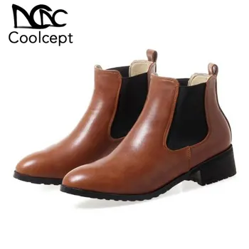 

Coolcept Women Boots Mixed Color Ankle Boots Winter Shoes Woman Fashion Chelsea Boots Ladies Footwear Short Boots Size 32-43