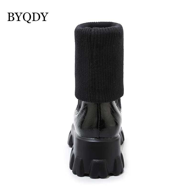 BYQDY Plus Size 46 Trendy PU Leather Mid Calf Boots Round Toe Footwear Thick Heels Lady Boots Outdoor Autumn Winter Short Boots
