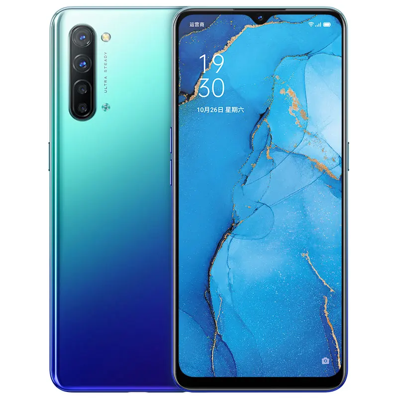 DHL Быстрая сотовый телефон Oppo Reno 3 5G MTK6873 6," 2400X1080 12 Гб ОЗУ 128 Гб ПЗУ МП 5 камер VOOC экран отпечатков пальцев