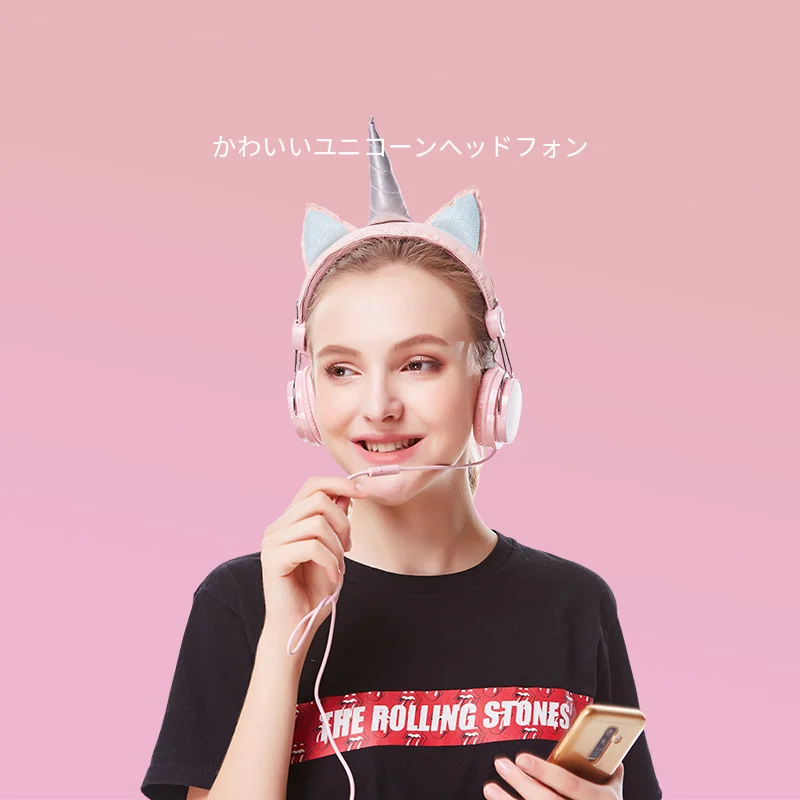 Cute Cartoon Unicorn Wired Headphones Girl Computer Mobile Phone Headset Gamer Kids Gift Music Stereo Earphone