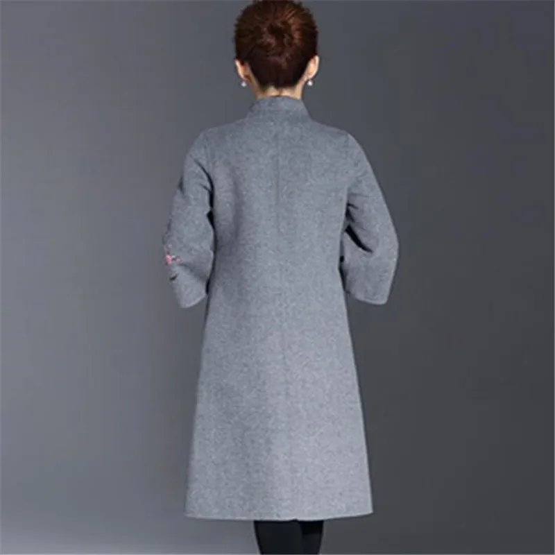 TANG 5XL Женская одежда Зима Новое Женское шерстяное пальто с вышивкой Женские Большие размеры Национальный Стиль длинное жаккардовое шерстяное пальто