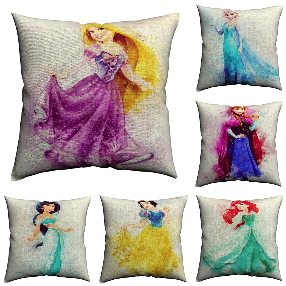 

Pretty Princess Art Decorative Pillows Case For Sofa Cotton Linen 45x45cm Nordic Decorative Cushion Covers Capa De Almofada