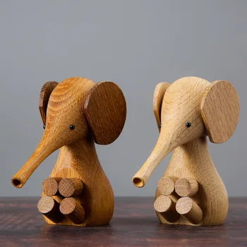 

White Oak Wood Elephant Home Furnishings Top Quality Animal Crafts Nordic Tabletop Decoration Creative Gift GY74