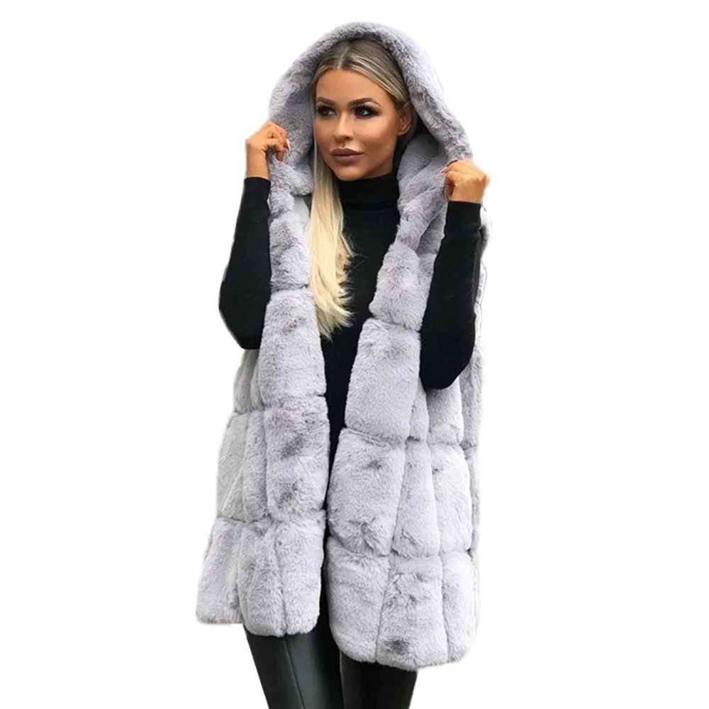 Женское пальто без рукавов с капюшоном однотонное пальто размера плюс теплое длинное шерстяное пальто