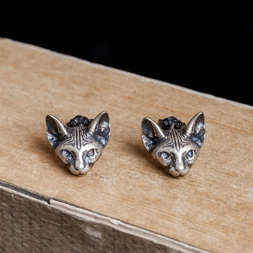 New Fashion Retro Real 100% 925 Sterling Silver Solid Cat Stud Earrings For Girl Women Ear Jewelry Gift Unique Designed | Украшения и