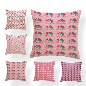 

Alternative Unicorn Cushion Cover Geometric Arrangement Girl Room Decoration Pillowcase Custom Polyester Linen Rest Throw Pillow