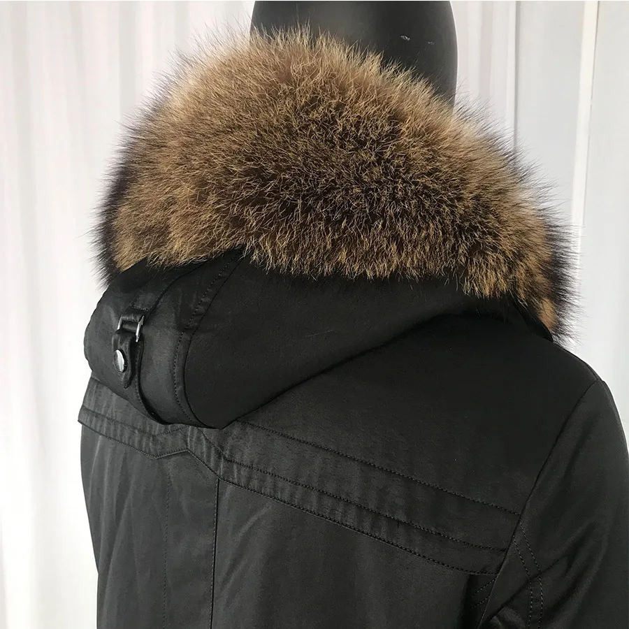 Мужская парка с мехом кролика теплая зимняя воротником из меха енота и