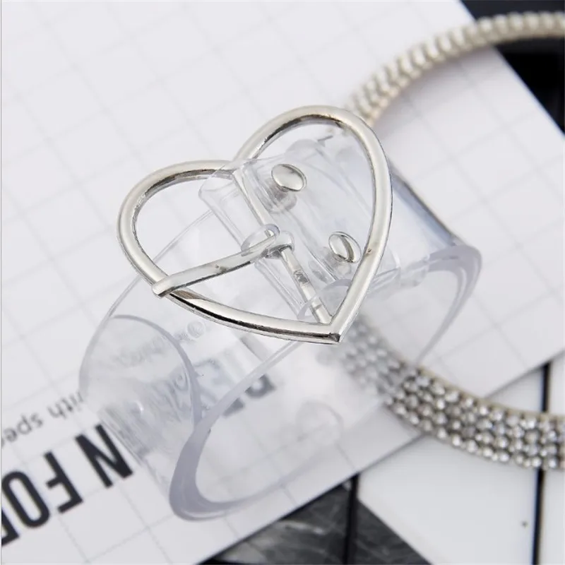 heart silver Heart Belts For Women Resin Cute Transparent Belt Jeans Dress Waist Strap Pin Buckle Harajuku Ladies Round PVC Clear Belt - Цвет: heart silver