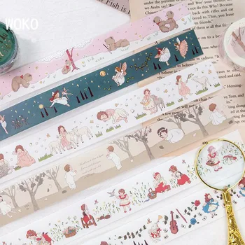 

WOKO 25mm/30mm Dream Fairy Tale Diary Washi Tape Cute Shepherd Girl/Alice/Magic Rabbit/Forest Elf Masking Tape DIY Scrapbooking