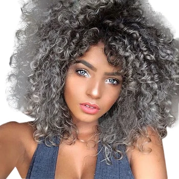 

Ombre color gray/black curly hair female small curly bangs wig short hair sexy fluffy hair BB2