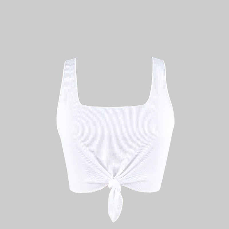 

Summer Shirt Tops Scoop neck Party Clubwear Ladies Cropped Solid color Sleeveless Vest Blouse T-shirt Knotted Casual