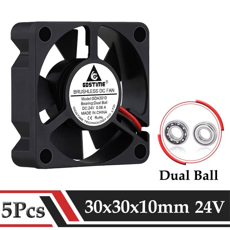 Gdstime-ventoinha de 24v para Impressora 3d sem Escova Rolamento de Esferas Duplo Ventilador Dissipador de Calor 30 mm x 10 mm Peças