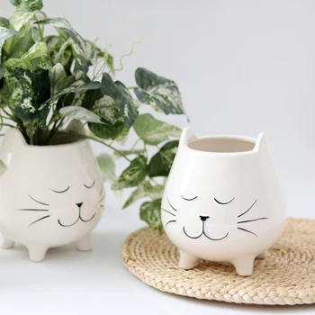 

NORDIC STYLE CARTOON CATS VASE ABSTRACT ARTS CUTE ANIMAL VASE DECORATIVE ORNAMENTS CERAMIC FLOWER POT HOME DECORATION R5371