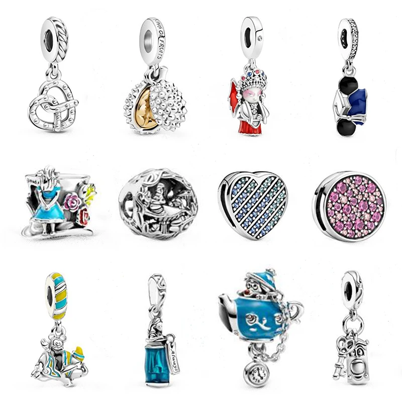 Fit Pandora Disney Alice in Wonderland The Mad Hatter Tea Party Charms  Bracelet Women Jewelry Accessories Cheshire Cat Beads DIY