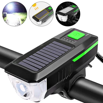 

Solar Power Bicycle Light With Horn LED Road Mountain Bike Front Light USB Rechargeable Headlight Cycling Head Lamp
