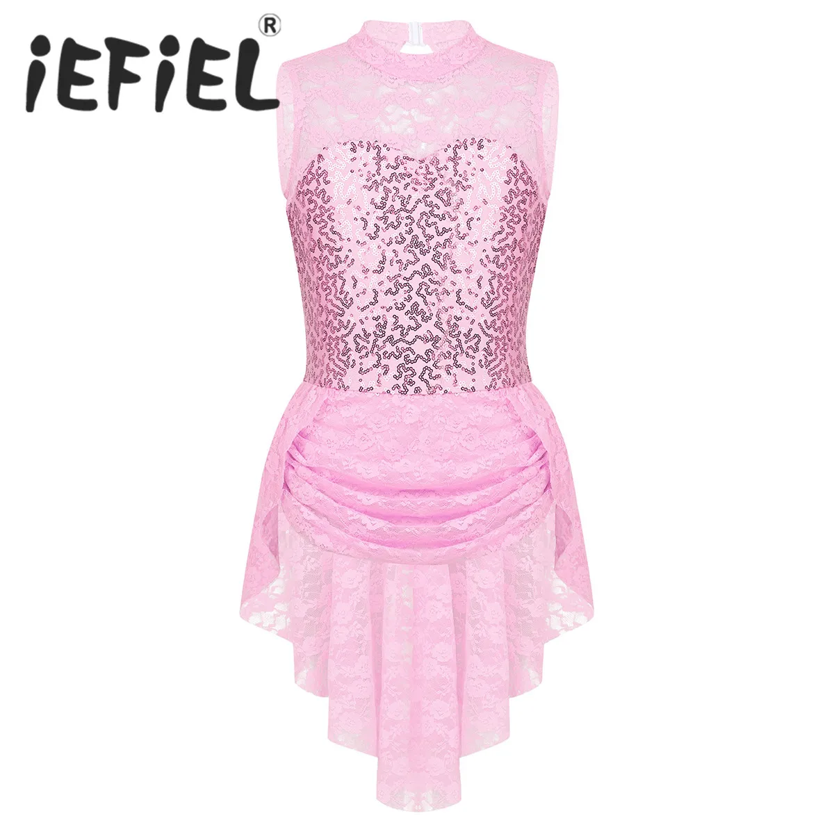 Детское кружевное платье без рукавов с цветочным рисунком и блестками для девочек, со стразами, сзади, фигурный Скейтер, для катания на коньках, балетное танцевальное трико, платье для выступлений