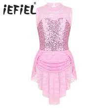 Детское кружевное платье без рукавов с цветочным рисунком и блестками для девочек, со стразами, сзади, фигурный Скейтер, для катания на коньках, балетное танцевальное трико, платье для выступлений