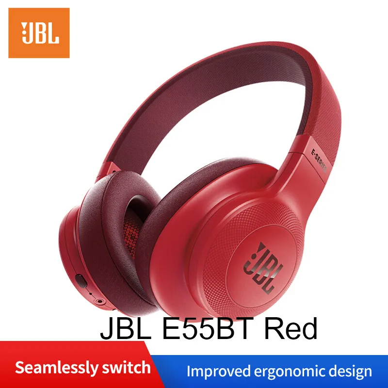 JBL E55BT Red Оригинальные JBL E55BT беспроводные Bluetooth наушники портативные складные наушники супер бас наушники AUX в HiFi Спортивная гарнитура с микрофоном - Цвет: JBL E55BT Red