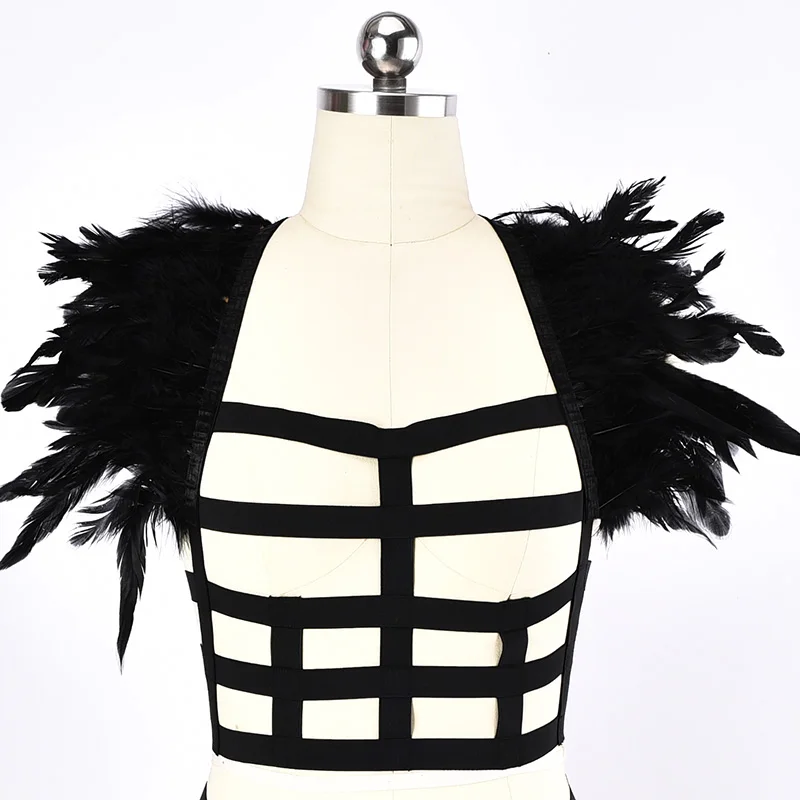 

Gothic Body Harness Feather Epaulettes Bondage Cage Bra Underwear Sexy Punk Style Strappy Tops Shoulder Angel Wings Lingerie