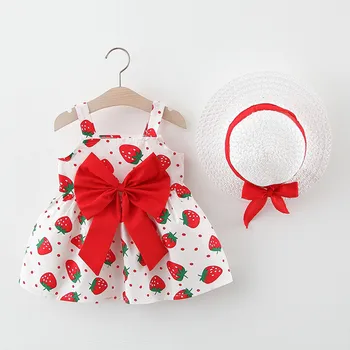 

Summer Baby Girls Dresses Strawberry Embroidery Sleeveless Kids Clothing Big Bow Infant Girl Dresses Baby Girls Summer Clothes
