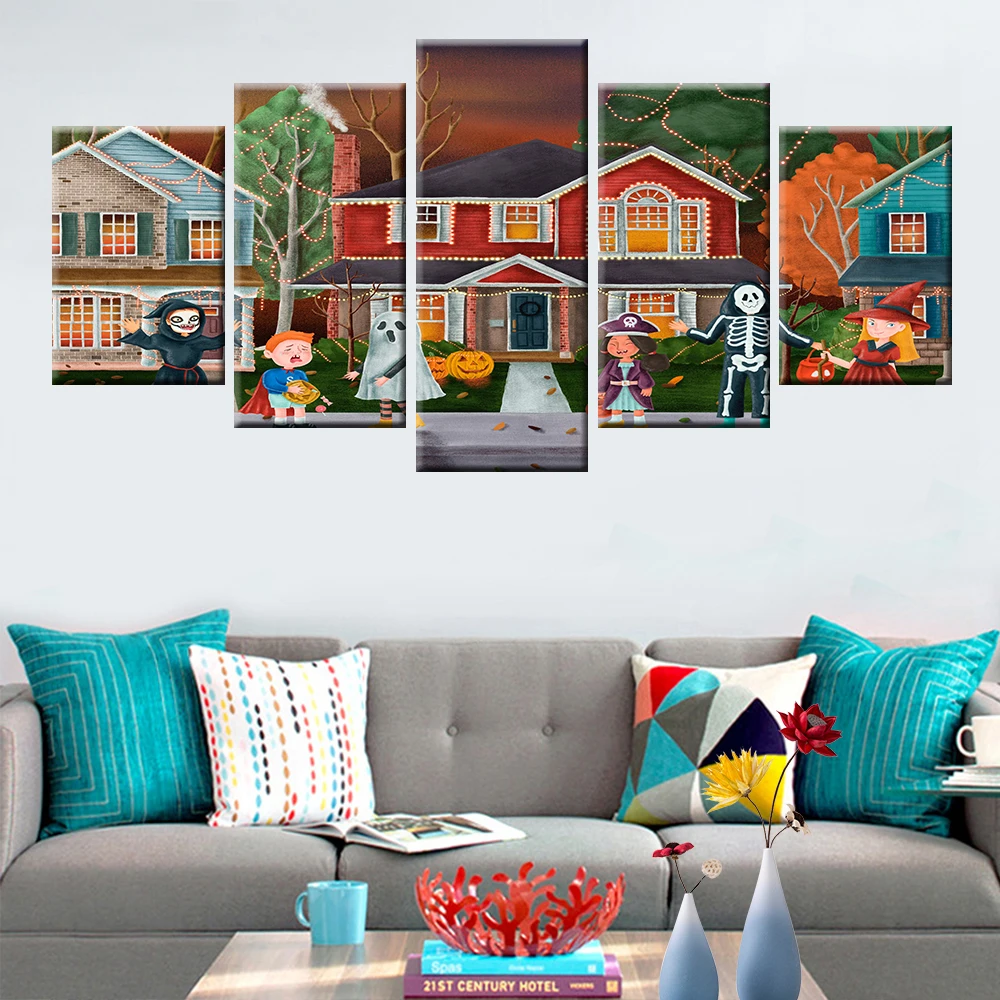 

Canvas Poster Painting Anime Halloween Night Picture Wall Artwork 5 Pieces Living Room Print Home Decoration Frame