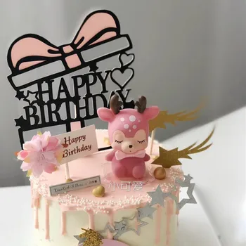 

ZOTOONE Gift Box Happy Birthday Cake Topper Pink Blue Heart Cupcake Toppers for Girls Birthday Party Dessert Cake Decorations G