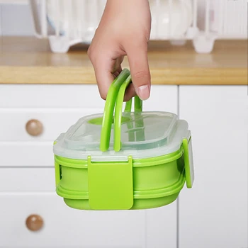 

Foldable Silicone Microwave Lunch Box Double-Layer Portable Bento Box Food Storage Container For Picnic Office Work