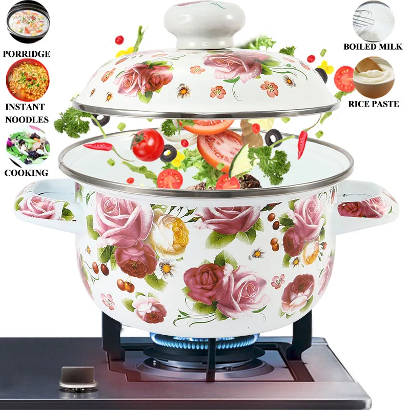 

18cm 3-4L Enamel Soup Pot Stockpot Mini Saucepan Milk Noodles Cooking Pan Pot For Induction Cooker Gas Cooker