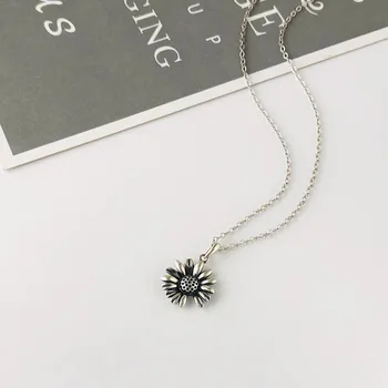 

Korean Small Daisies Pendant Necklace Fine Vintage Jewelry 925 Sterling Silver Necklace For Women Plata De Ley 925 Joyas