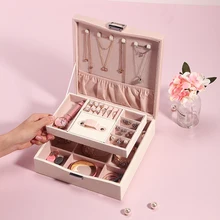 Чехол для хранения косметики grace из искусственной кожи, модная шкатулка для ювелирных изделий, большая емкость, квадратное кольцо, серьги, ожерелье, чехол-Органайзер