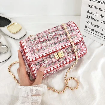 

Sweet Style Women Fashion Wool Handbag Weave Pattern Corssbody Shoulder Bag Practical Capacity Clutch Purse for Girl Lady Gift