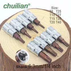 1Pc Torx Screwdriver Bit Bits 1/4 Inch Drive Socket Allen Key Ratchet Socket Wrench Adapter T8 T10 T15 T20 T25 T27 T30 T40