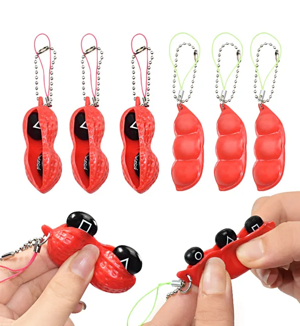 1/3pcs Fidget Toys Pack Portachiavi Decompression Edamame Toys Squishy Squeeze Peas Beans Keychain Stress Adult Toy Key chain 2
