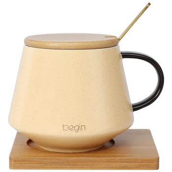 

Ceramic Mug Cup Production with Wooden White Cover Geometric Self Stirring Mug Cup Have A Nice Day Coffee House Decor GG50mk