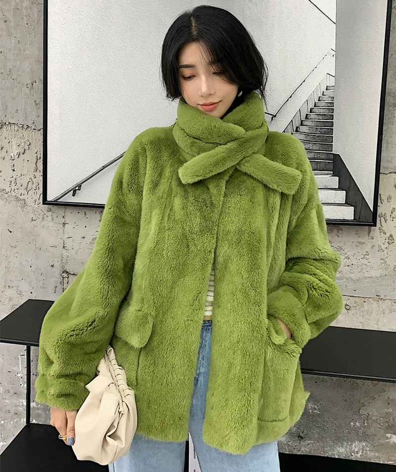 Ftangaiur New Winter Import Velvet Mink Coat Mandarin Collar Pure Color Natural Fur Coat Women's Medium Real Mink Fur Coats