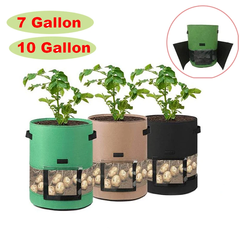 

Potato Plant Grow Bags With Window greenhouse Vegetable Growing Bag Moisturizing jardin Garden Tools 7/10 Gallon