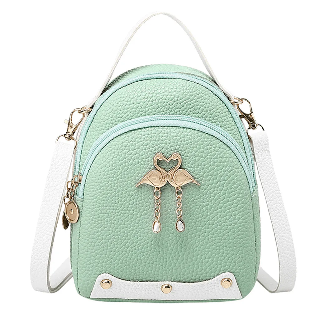 Mini Backpack Women Leather Little Swan Shoulder Bag For Teenage Girls Small Bagpack School Backpack Female Mochila#A - Цвет: Green