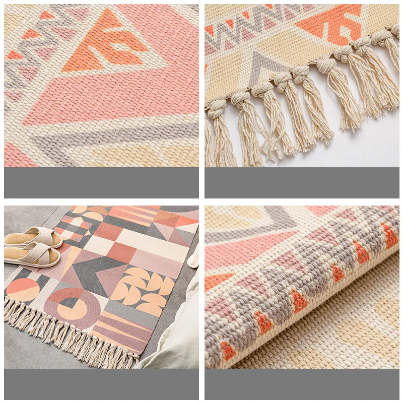 Nordic Fashion Cotton Linen Carpet Woven Long Rugs Bedroom Bedside Door Mat Bohemia Ethnic Tassel Carpet Living Room Big Rugs 6